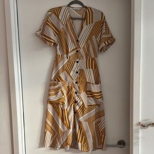 Lush Geometric Yellow and White Midi Dress